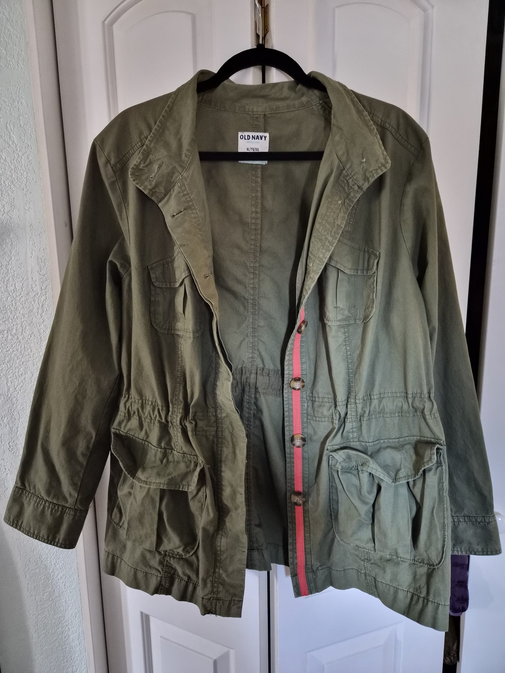 00's Old Navy Olive Green Utility Jacket with Orange Trim